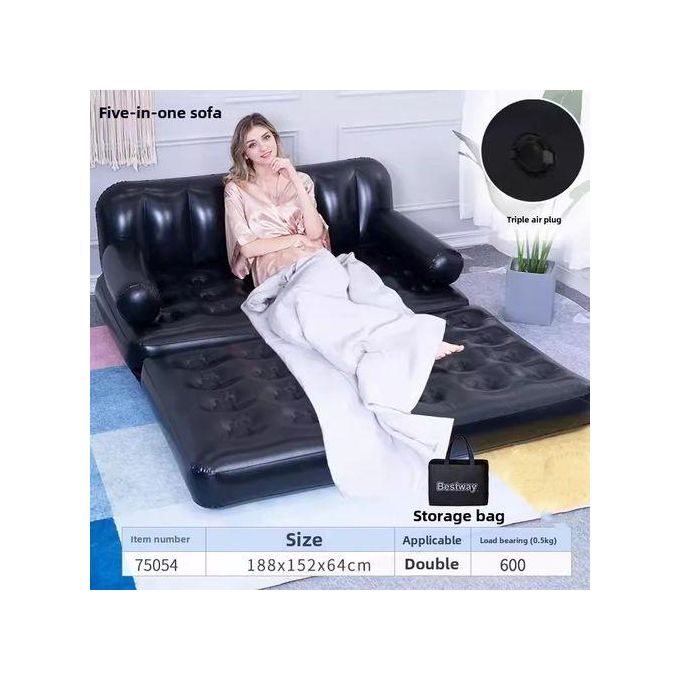 5-In-1 Inflatable Air Double Bed-Black