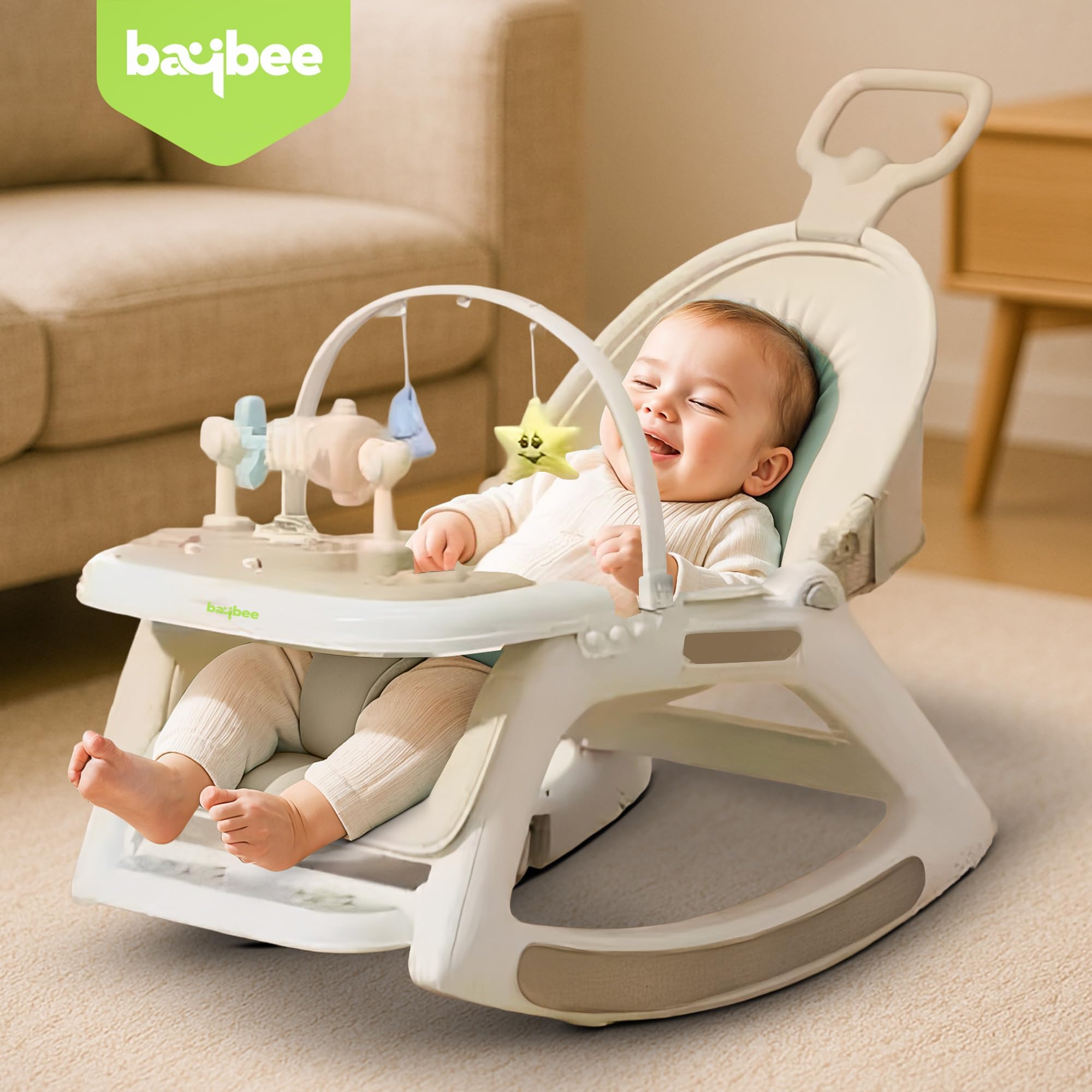 Baybee 5 in 1 Baby Rocking Chair for Kids, Baby Bouncer Chair with Multi Position Recline, Canopy