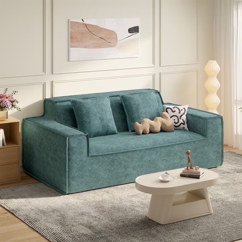 Hawsaiy 75 Pet-Friendly Cat-Scratch Fabric Loveseat Sofa with Wide Armrests & Removable Pillows, No Assembly Foam Couch, Vacuum Packed, High-Density Support