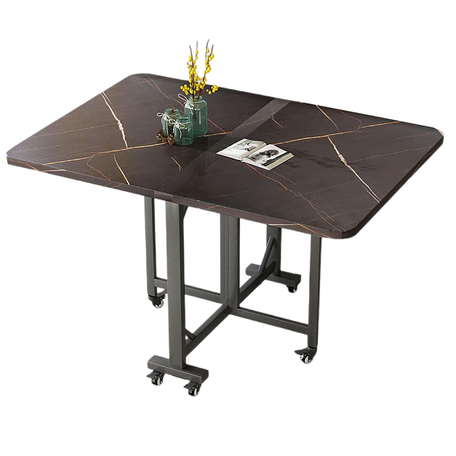 Folding Dining Table with 6 Wheels Space Saving Foldable Craft Table for Small Spaces and Living Room