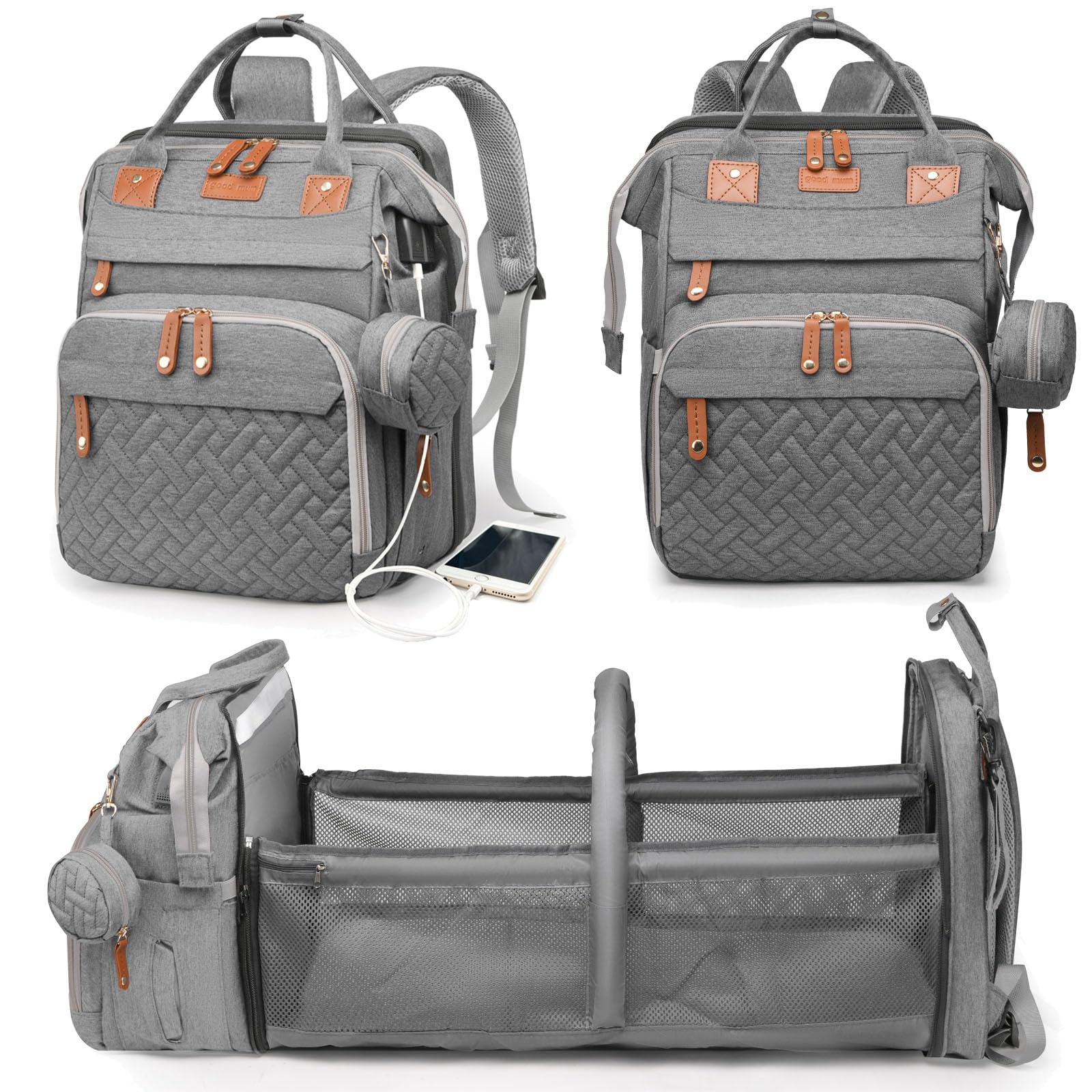Astro Alan Baby Diaper Bag – Includes Changing Station & Waterproof Pouch; Backpack for Moms & Dads with USB Charging Port
