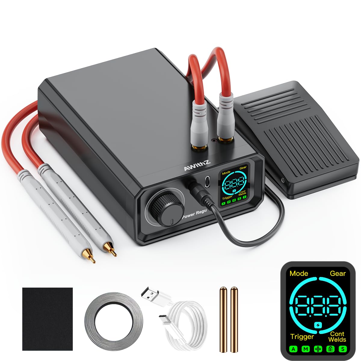 9000W Battery Powered Spot Welder with Rotary Button, 100 Speed, Foot Pedal