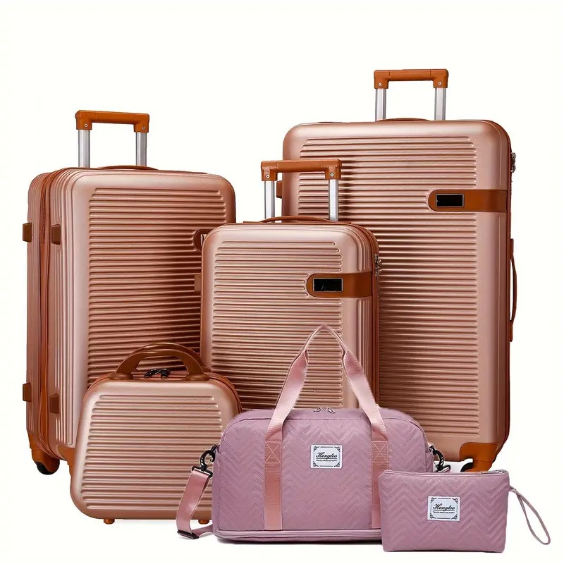 ⚡Last Day For Clearance⚡Six-piece ABS luggage set, including travel and toiletry bags, zippers, spinner wheels, luggage case and anti-scratch luggage
