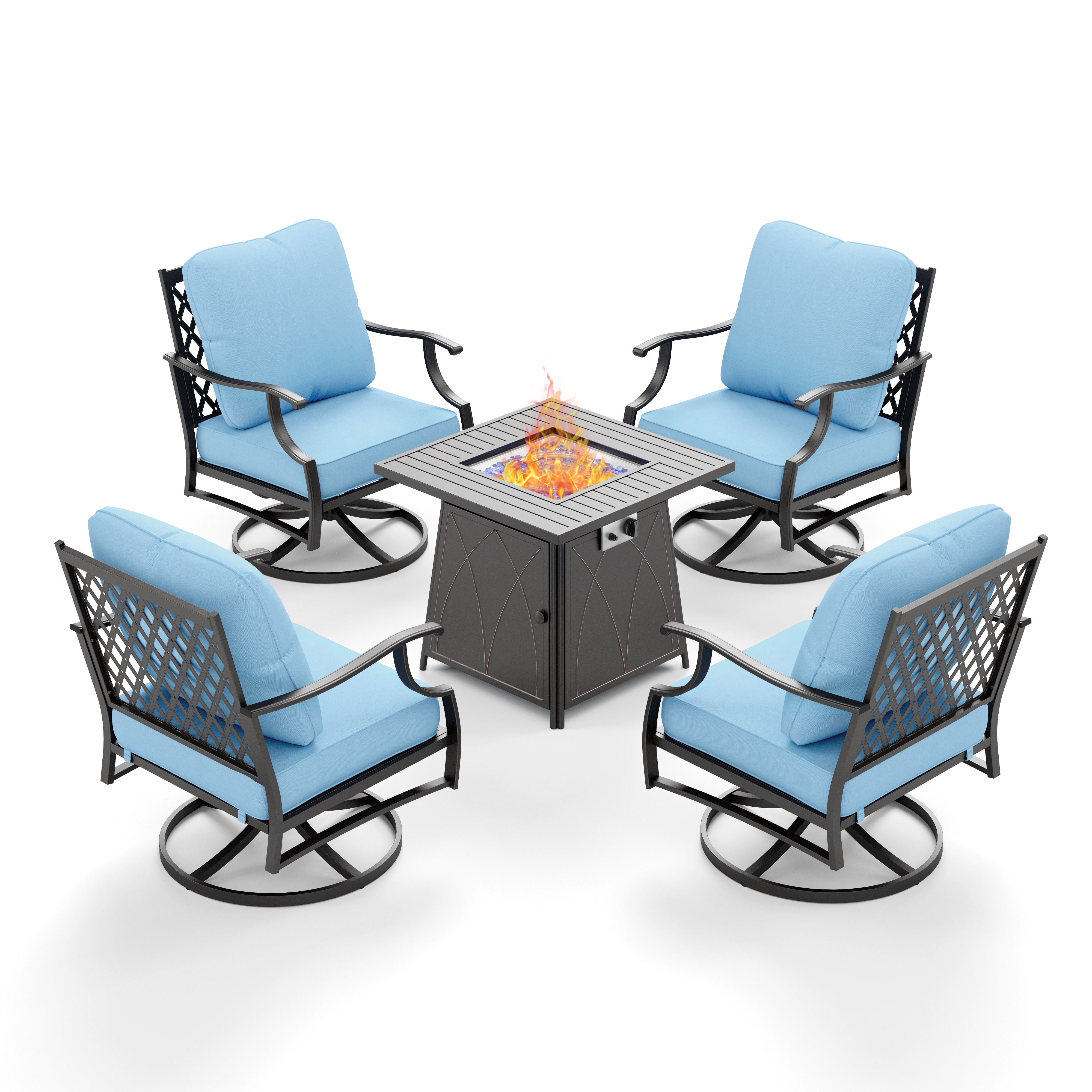 [Limited Time Offer] Phi Villa 4-Seater Outdoor Steel Conversation Sofa Set With Fire Pit Table