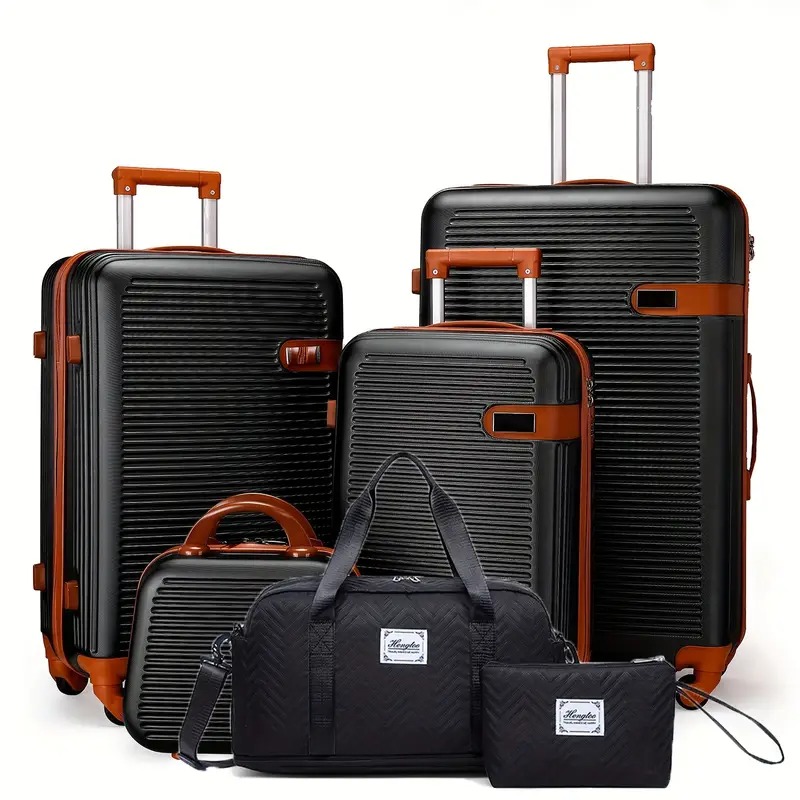 ⚡Last Day For Clearance⚡Six-piece ABS luggage set, including travel and toiletry bags, zippers, spinner wheels, luggage case and anti-scratch luggage