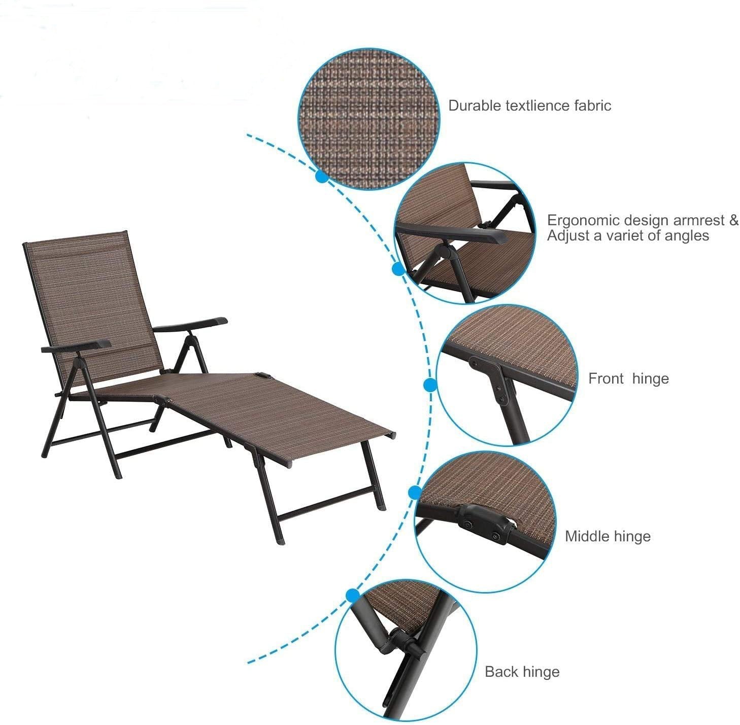 [Limited time sale] PHI VILLA 2-Piece Patio Adjustable Metal Folding Lounge Chair