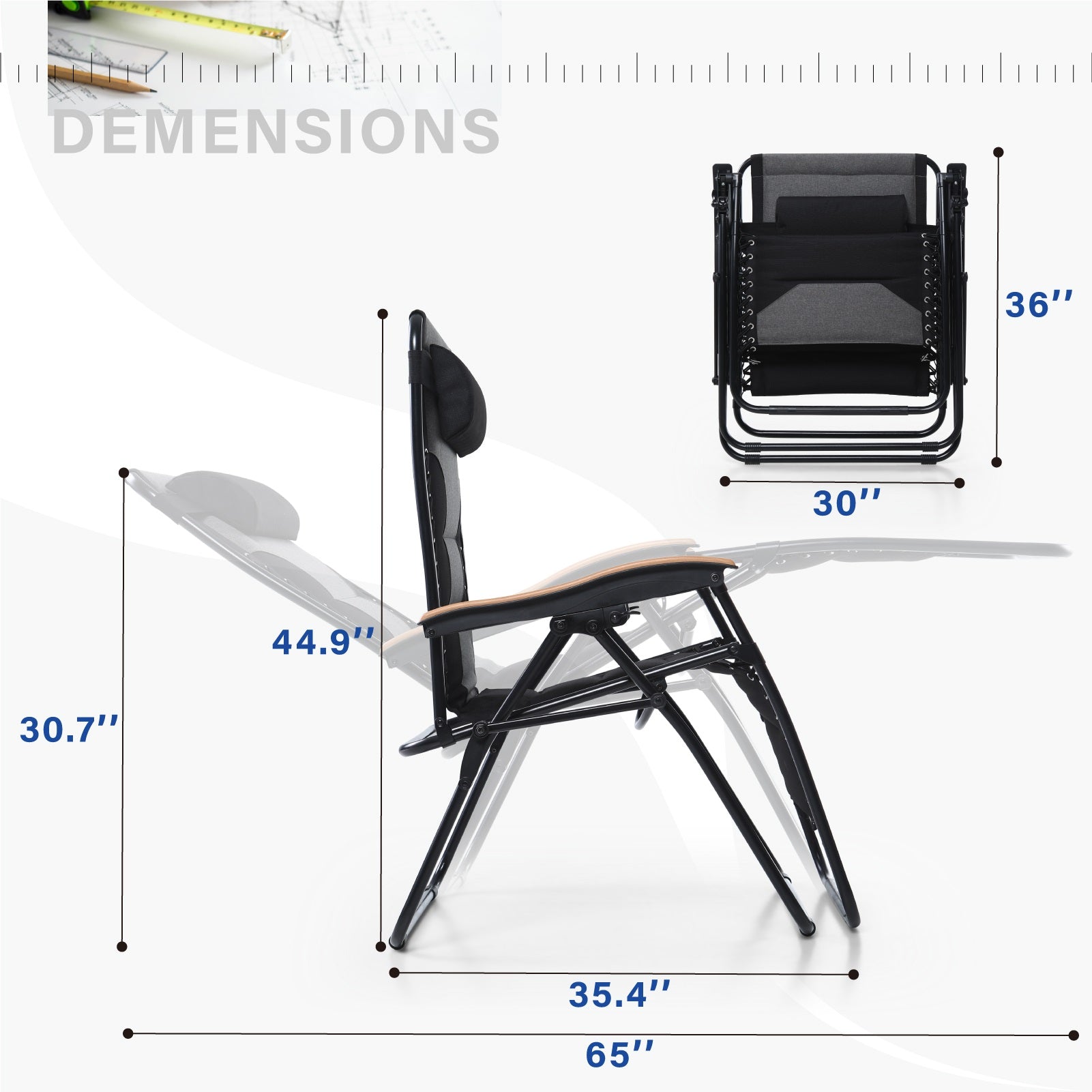 [Limited time sale] Phi Villa Patio Padded Oversize Recliner Zero Gravity Chair with Cup Holder