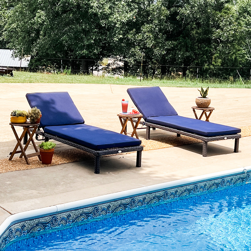 [Limited time sale] PHI VILLA 2-Piece Outdoor Rattan Chaise Recliner Lounge Chair