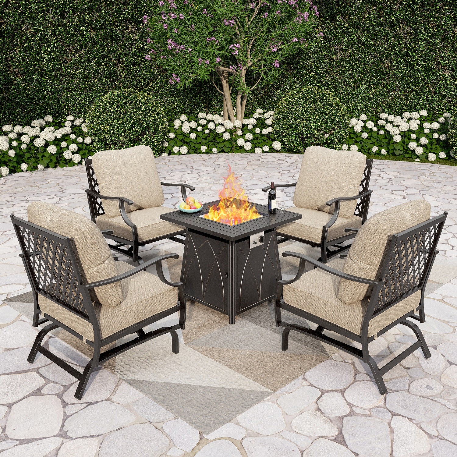 [Limited Time Offer] Phi Villa 4-Seater Outdoor Steel Conversation Sofa Set With Fire Pit Table