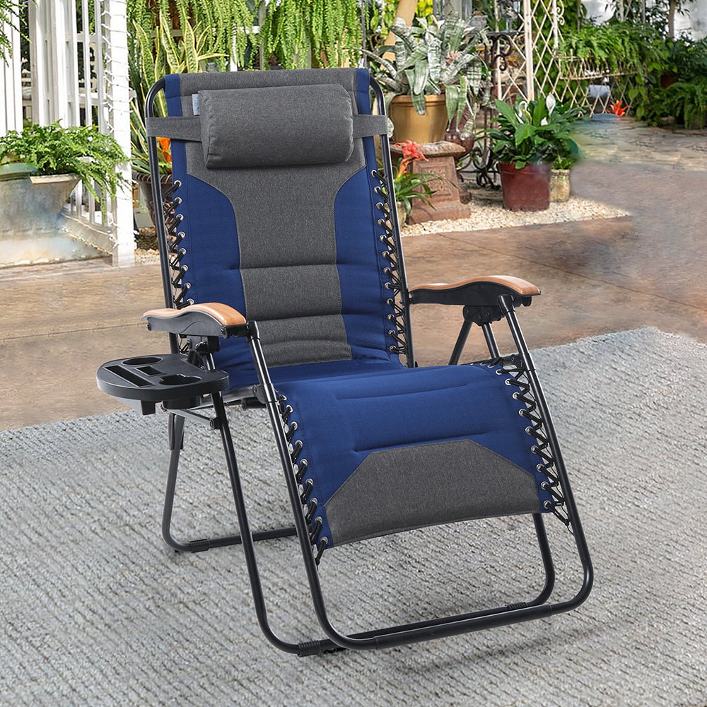 [Limited time sale] Phi Villa Patio Padded Oversize Recliner Zero Gravity Chair with Cup Holder
