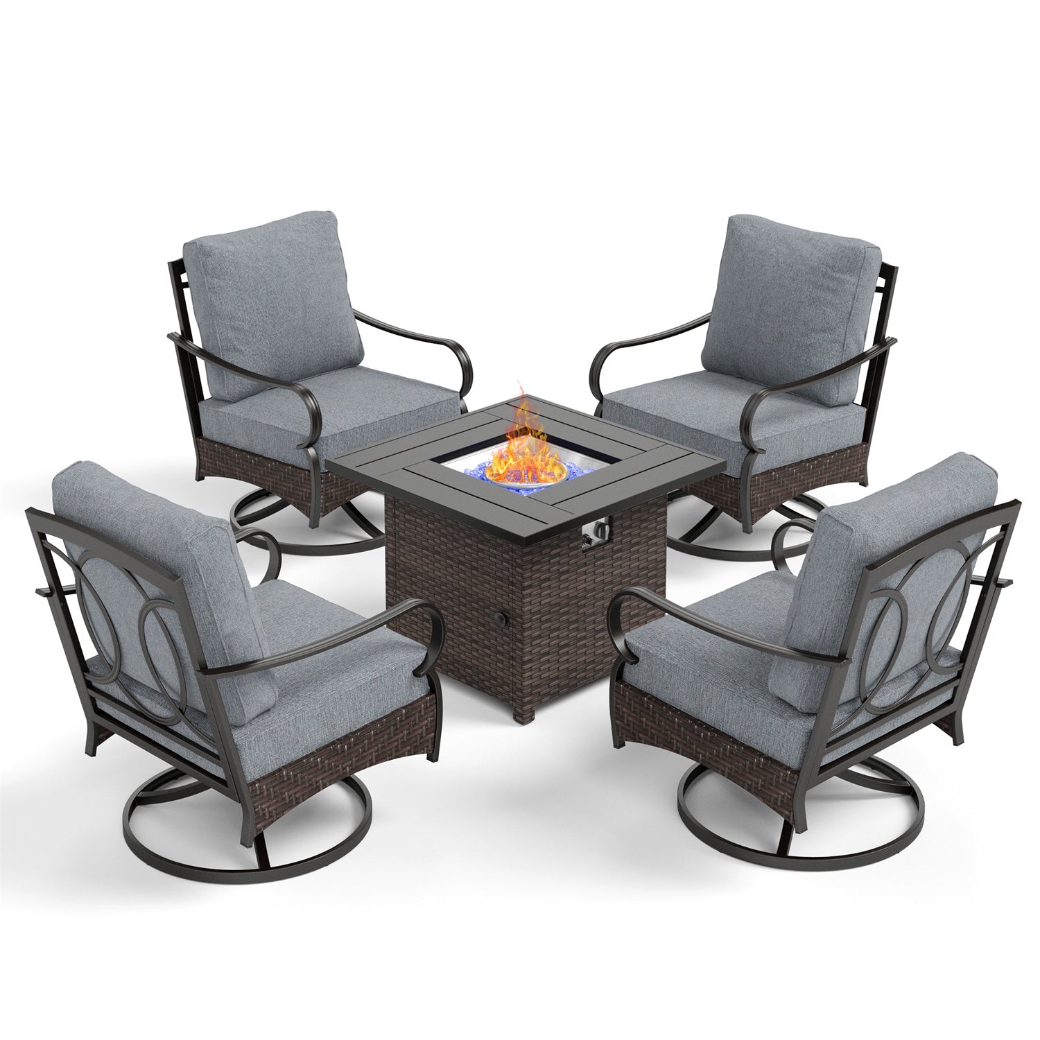 [Limited Time Offer] Phi Villa 4-Seater Outdoor Steel & Rattan Conversation Sofa Set With Square Fire Pit Table