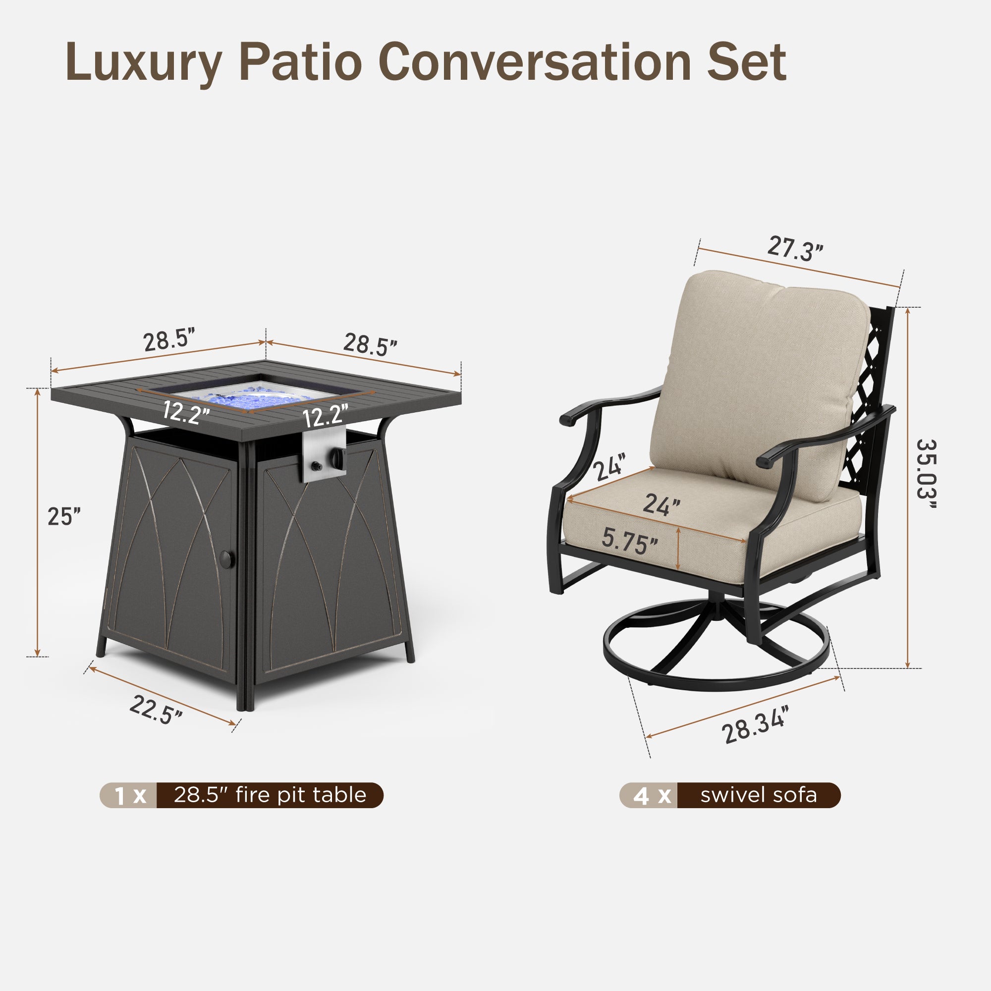 [Limited Time Offer] Phi Villa 4-Seater Outdoor Steel Conversation Sofa Set With Fire Pit Table