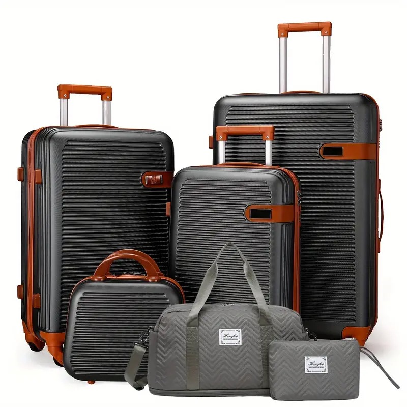 ⚡Last Day For Clearance⚡Six-piece ABS luggage set, including travel and toiletry bags, zippers, spinner wheels, luggage case and anti-scratch luggage