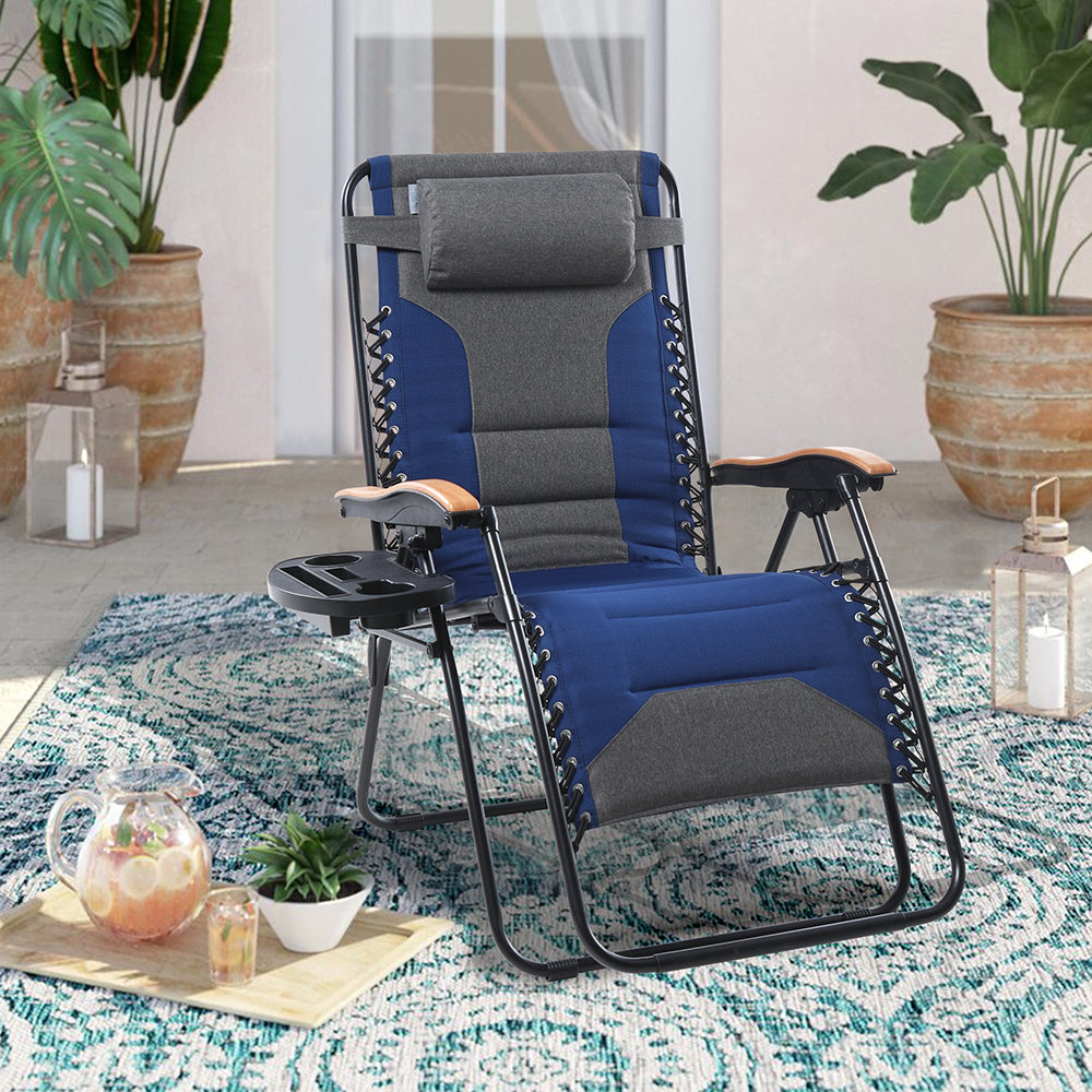 [Limited time sale] Phi Villa Patio Padded Oversize Recliner Zero Gravity Chair with Cup Holder