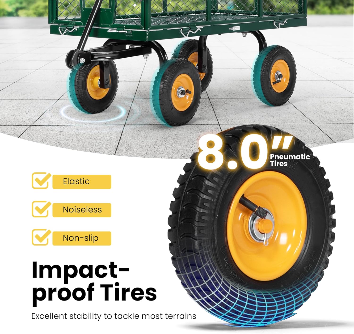 VIVOHOME Garden Cart Steel Heavy Duty 900 LBS Yard and Garden Wagon with 10 inch Tire and Handle Attach to ATV or Tractor