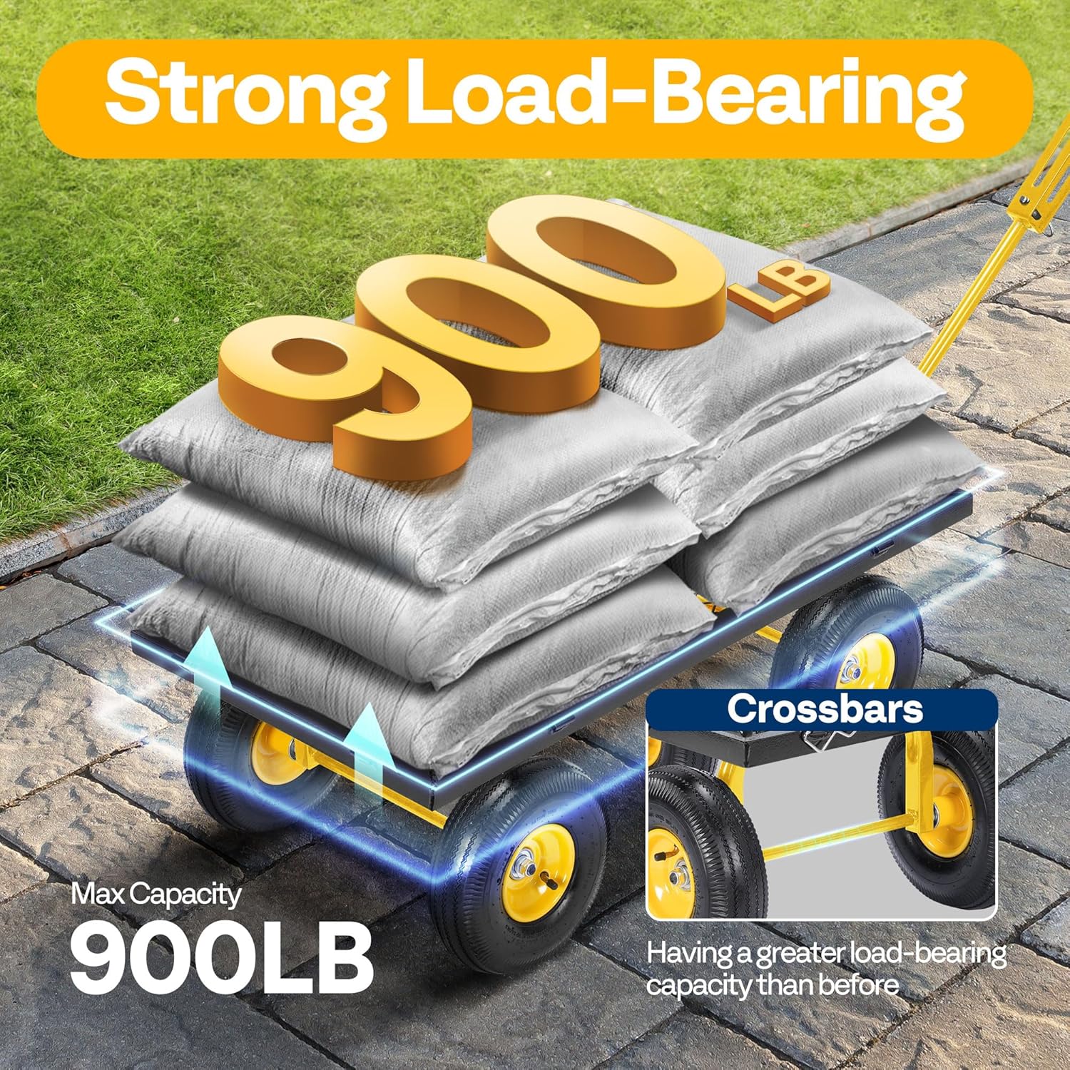 VIVOHOME Garden Cart Steel Heavy Duty 900 LBS Yard and Garden Wagon with 10 inch Tire and Handle Attach to ATV or Tractor