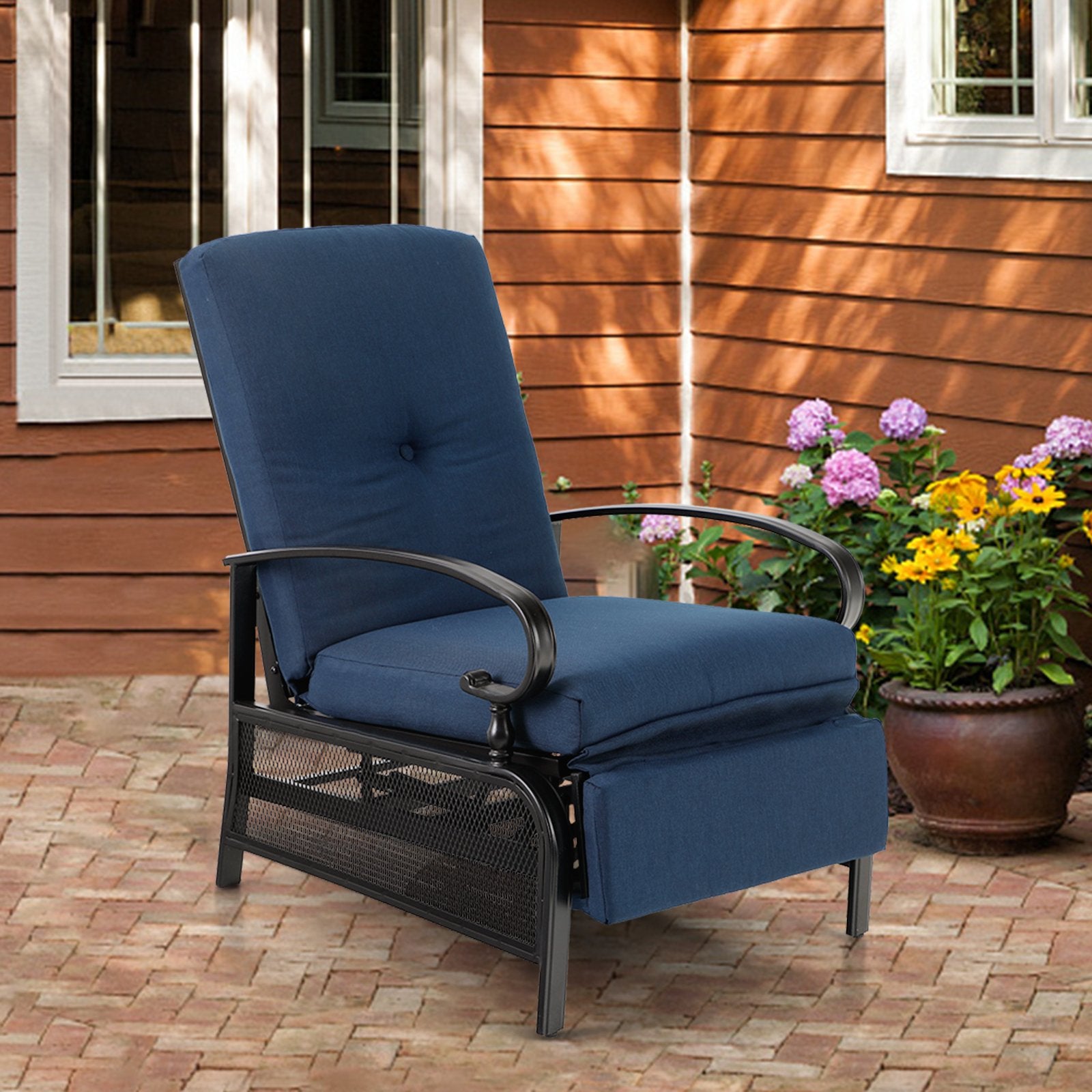 [Limited time sale] PHI VILLA Patio Lounge Chair Adjustable Metal Relaxing Recliner