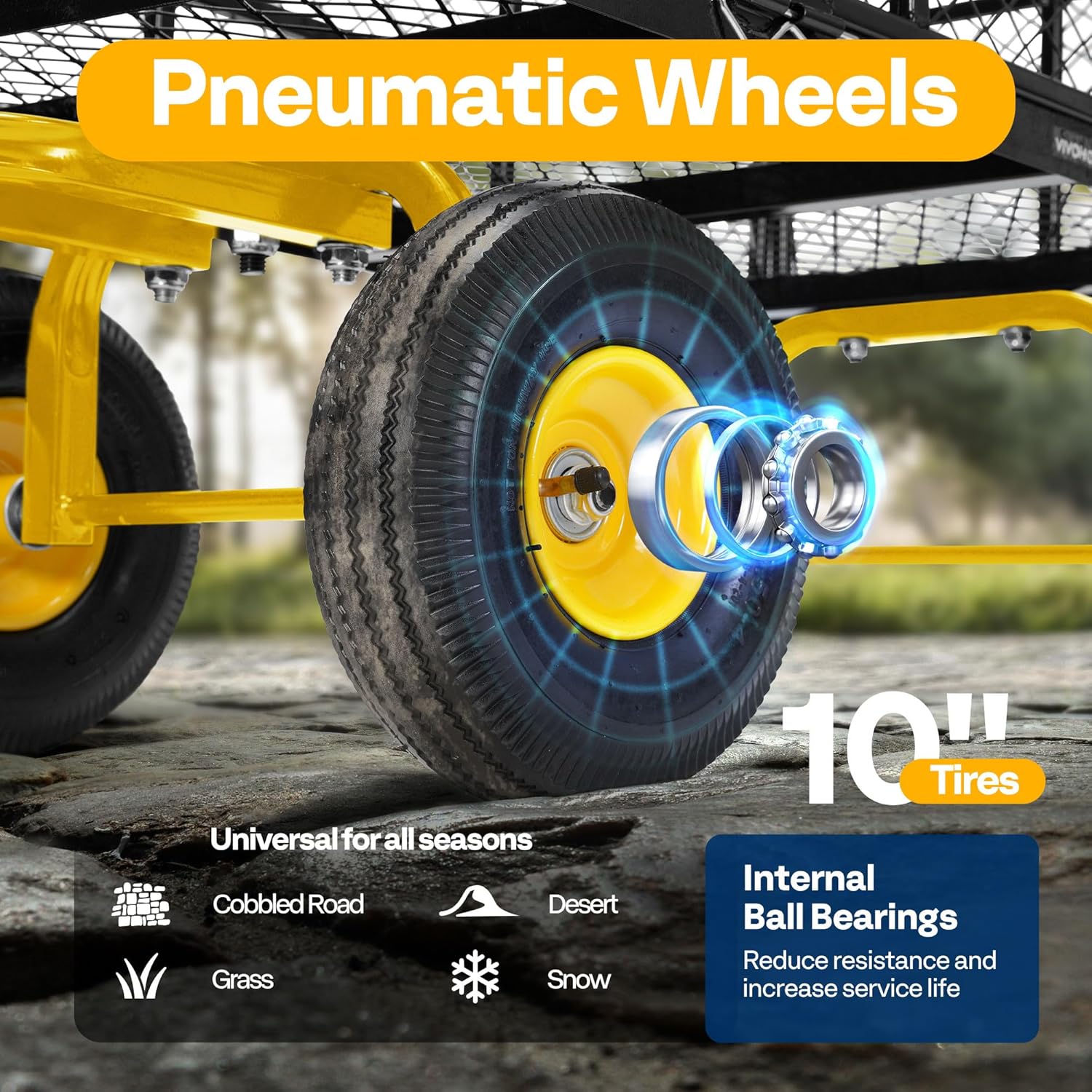 VIVOHOME Garden Cart Steel Heavy Duty 900 LBS Yard and Garden Wagon with 10 inch Tire and Handle Attach to ATV or Tractor