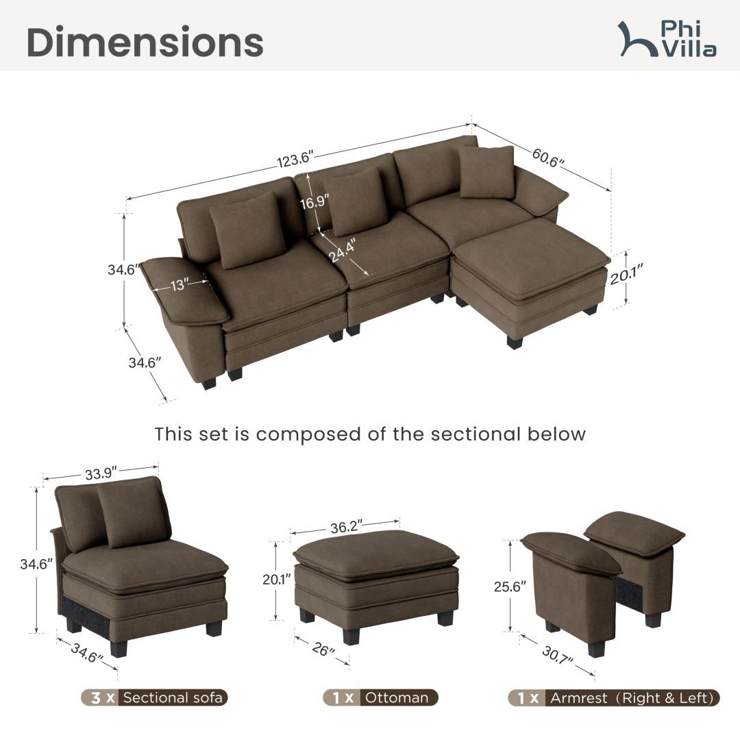 [Today's Specials] Phi Villa Large Living Room Modular Sectional Couch Chenille with Ottoman