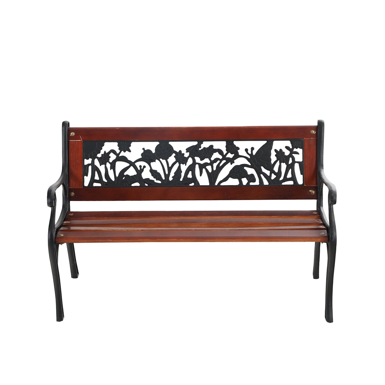 PHI VILLA 33 Outdoor Kids Sized Garden Metal Bench with Wood Seating