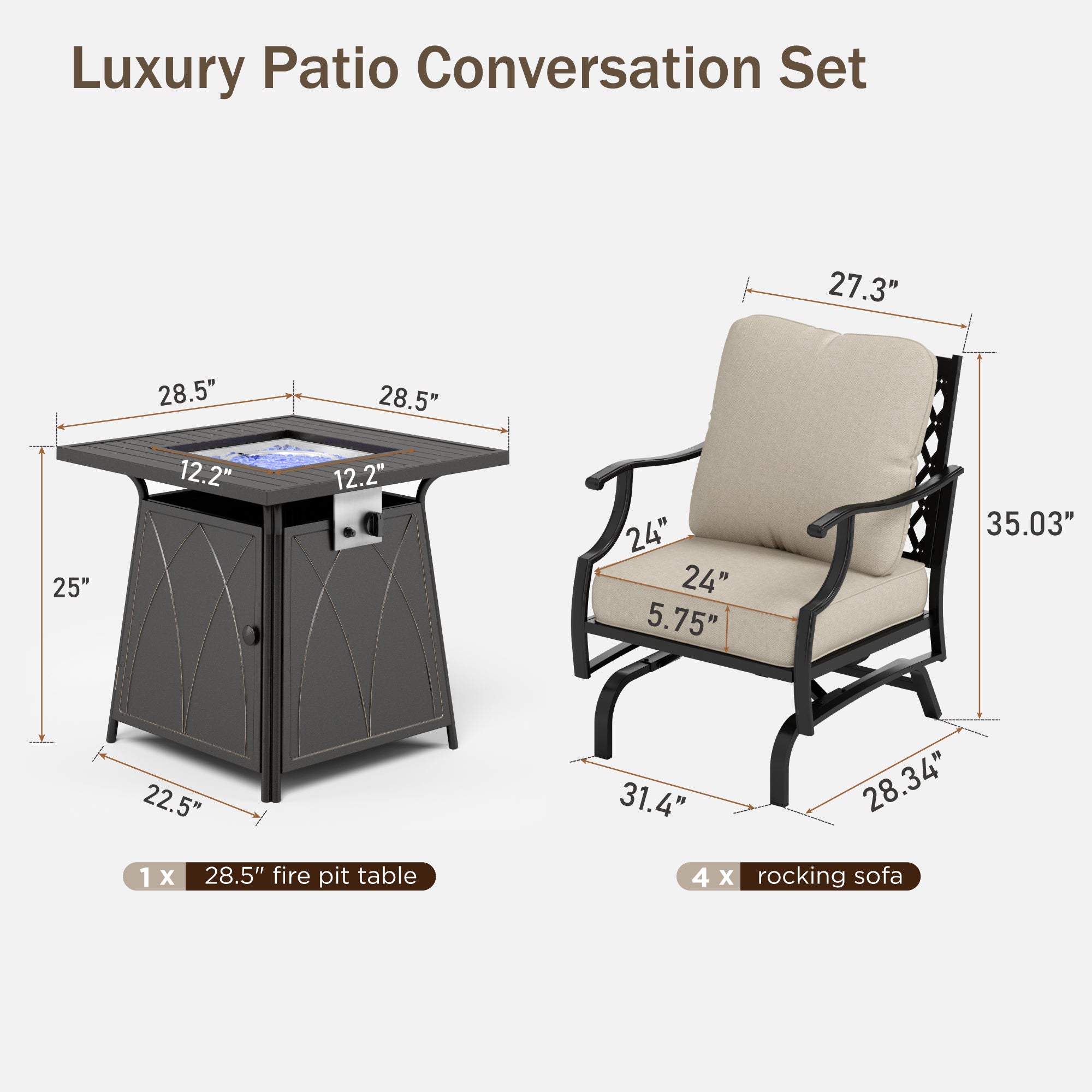 [Limited Time Offer] Phi Villa 4-Seater Outdoor Steel Conversation Sofa Set With Fire Pit Table