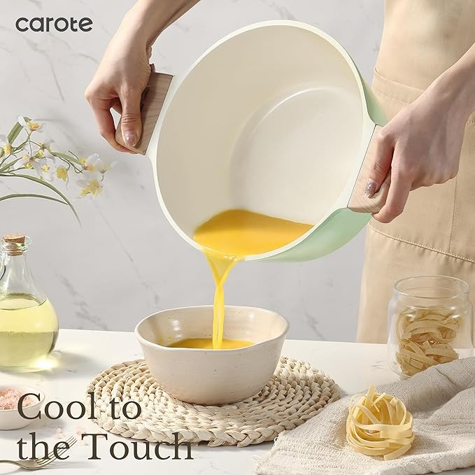 CAROTE 21-piece ceramic non-stick cookware set with frying pan and saucepan