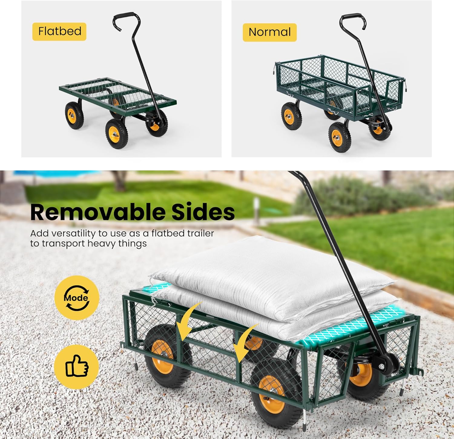 VIVOHOME Garden Cart Steel Heavy Duty 900 LBS Yard and Garden Wagon with 10 inch Tire and Handle Attach to ATV or Tractor