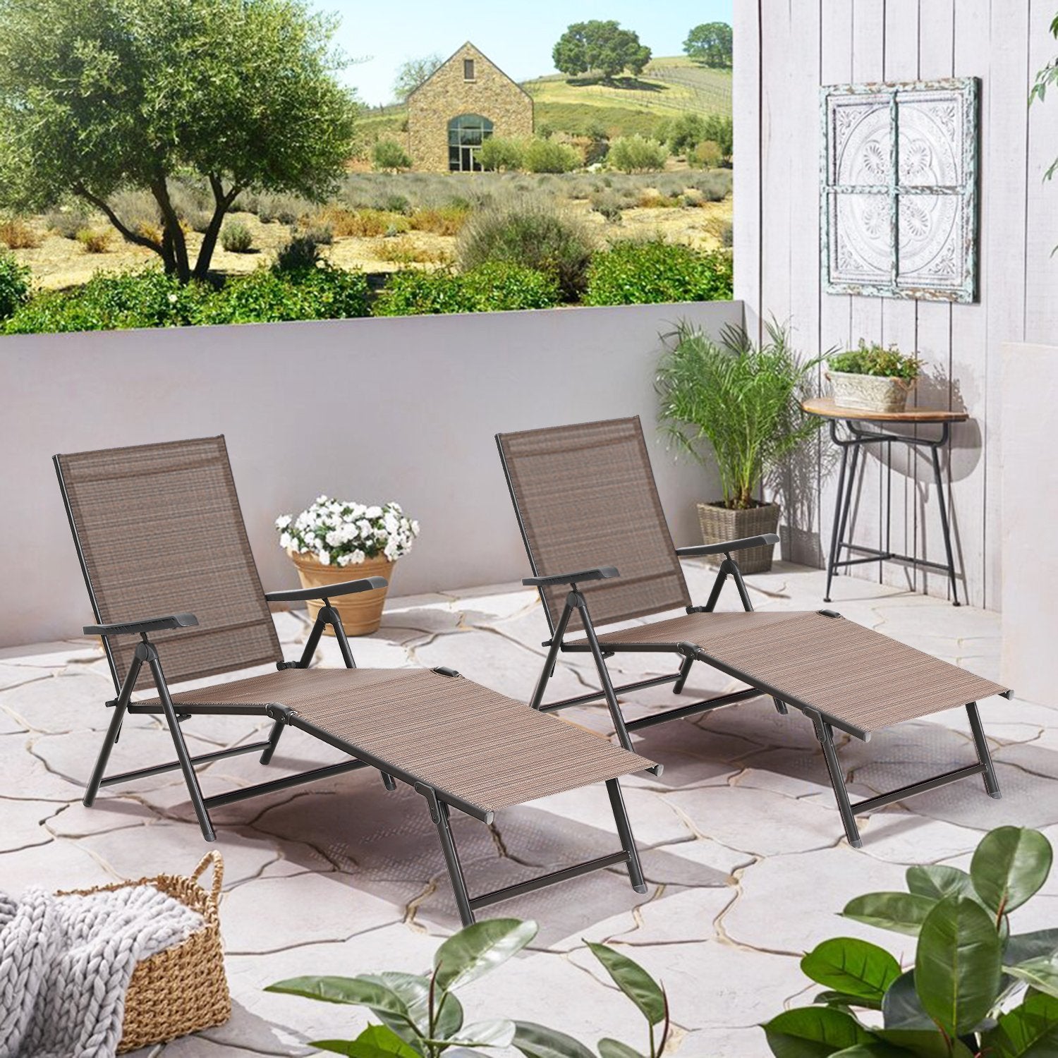 [Limited time sale] PHI VILLA 2-Piece Patio Adjustable Metal Folding Lounge Chair