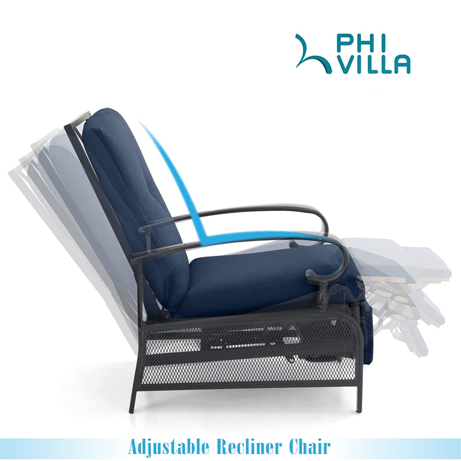 [Limited time sale] PHI VILLA Patio Lounge Chair Adjustable Metal Relaxing Recliner