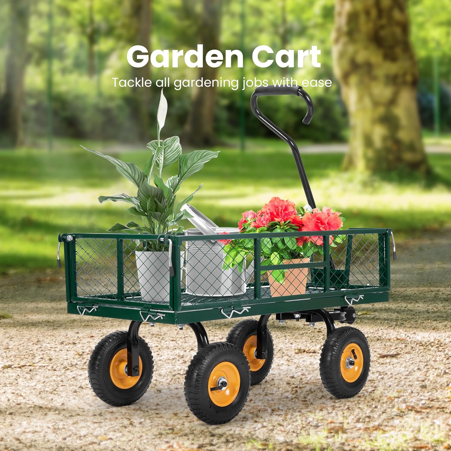 VIVOHOME Garden Cart Steel Heavy Duty 900 LBS Yard and Garden Wagon with 10 inch Tire and Handle Attach to ATV or Tractor