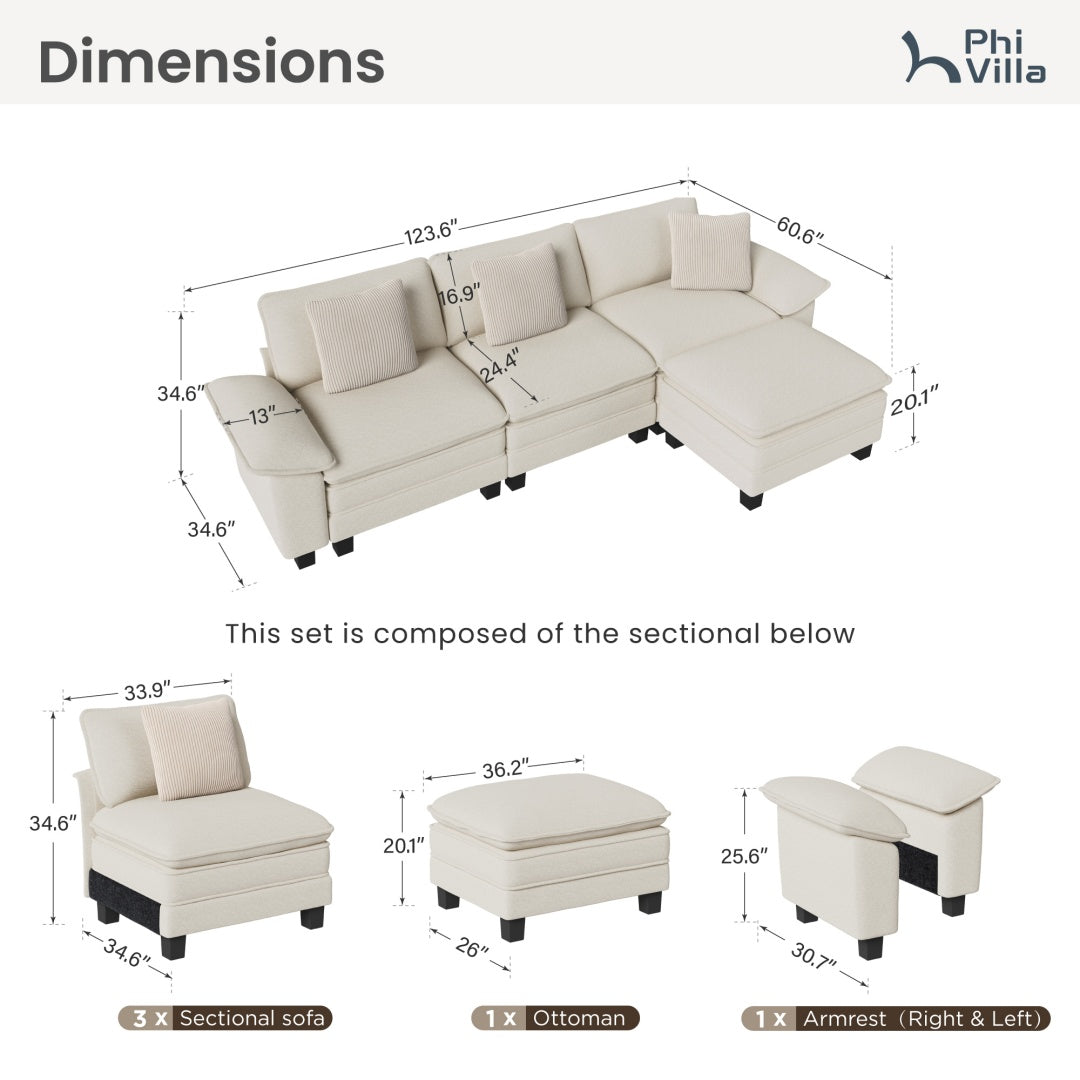 [Today's Specials] Phi Villa Large Living Room Modular Sectional Couch Chenille with Ottoman