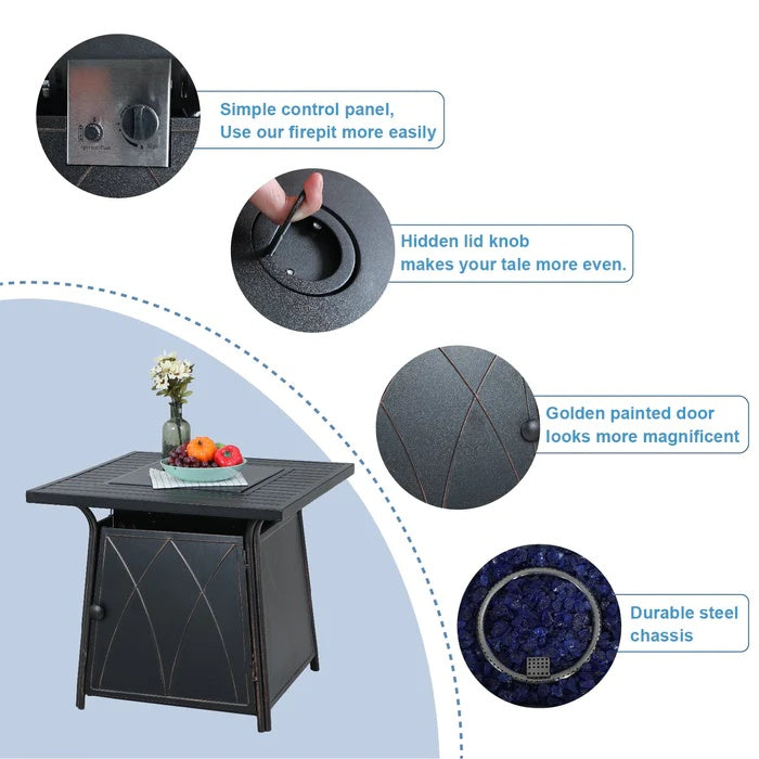 [Limited Time Offer] Phi Villa 4-Seater Patio Elegant Steel Sofa With Square Fire Pit Table