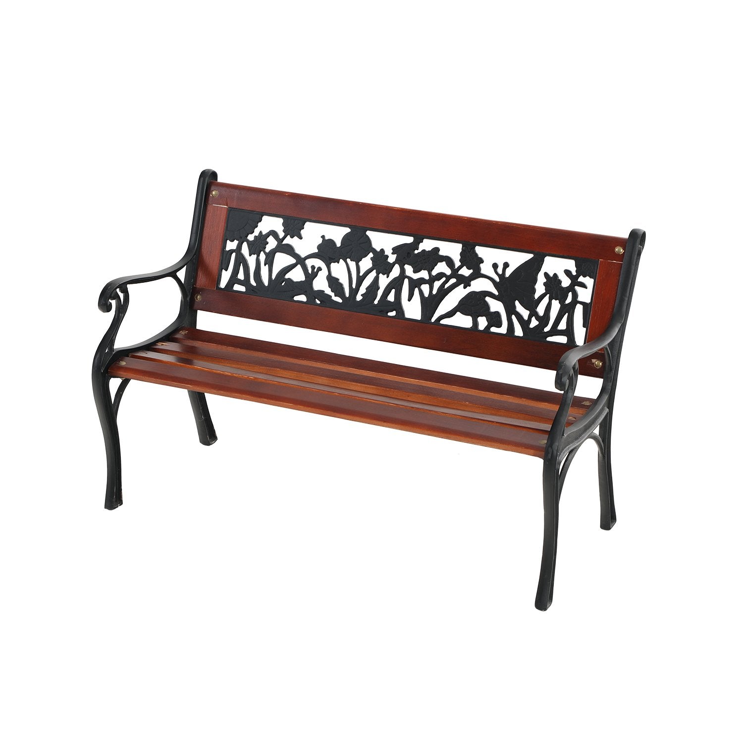 PHI VILLA 33 Outdoor Kids Sized Garden Metal Bench with Wood Seating