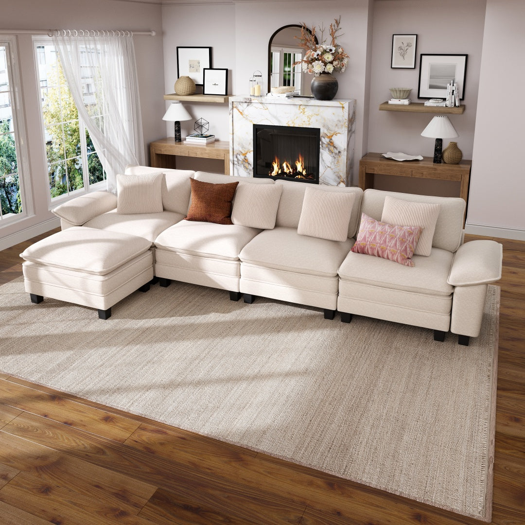 [Today's Specials] Phi Villa Large Living Room Modular Sectional Couch Chenille with Ottoman