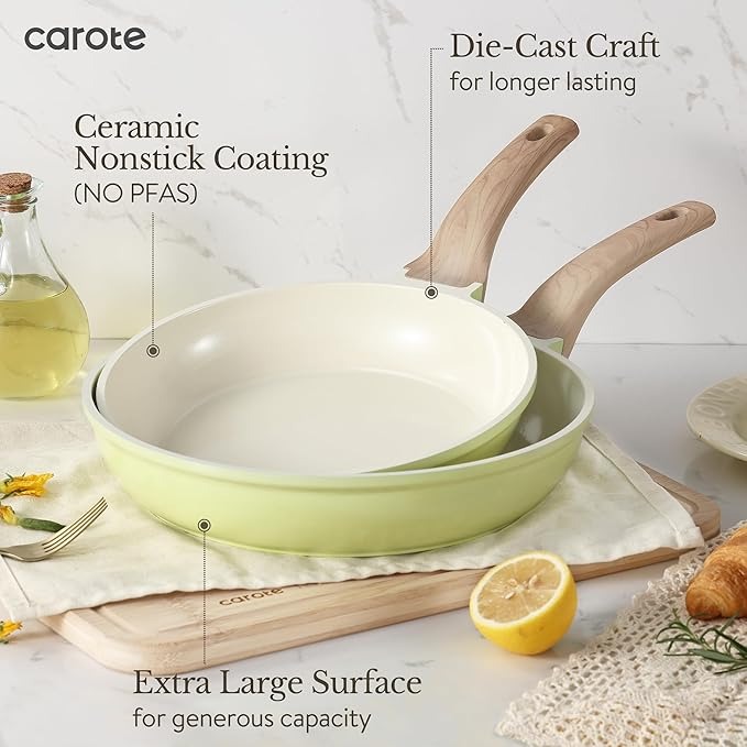 CAROTE 21-piece ceramic non-stick cookware set with frying pan and saucepan