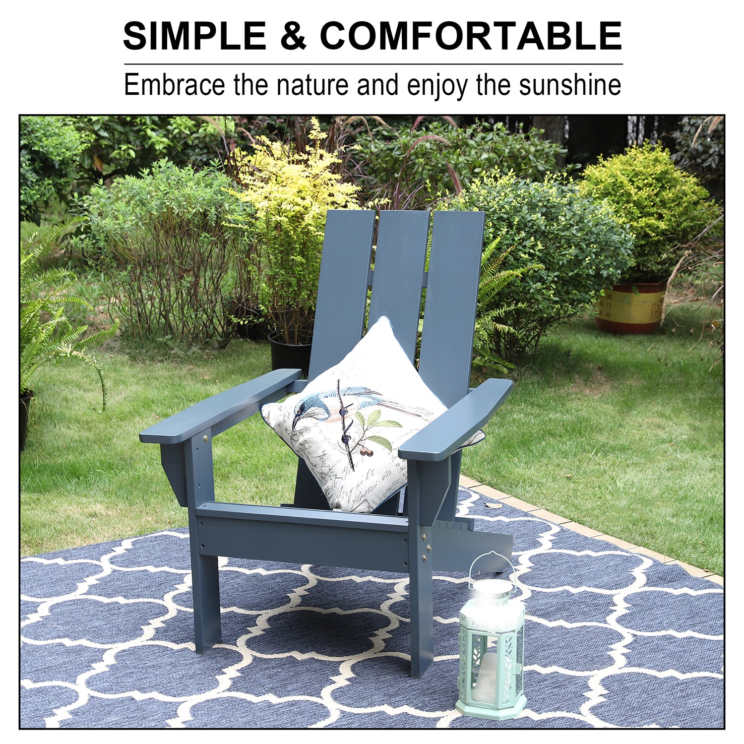 [Limited time sale] Phi Villa Outdoor High Back Wooden Lounge Adirondack Chair