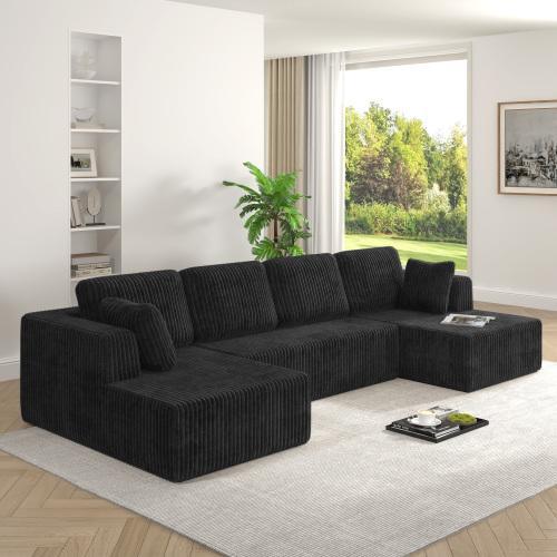 🎊New Year Sale🎊Niccae U-shaped Modular Sectional Sofa, Compressed Corduroy Fabric, Modern Style Living Room Sofa Bed