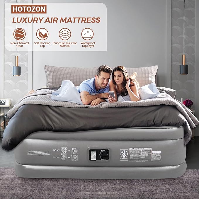 💥iDOO Queen-Size Inflatable Air Mattress with Built-in Pump, Quickly Inflates in 3 Minutes