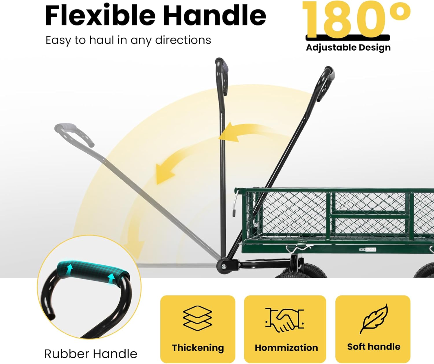 VIVOHOME Garden Cart Steel Heavy Duty 900 LBS Yard and Garden Wagon with 10 inch Tire and Handle Attach to ATV or Tractor