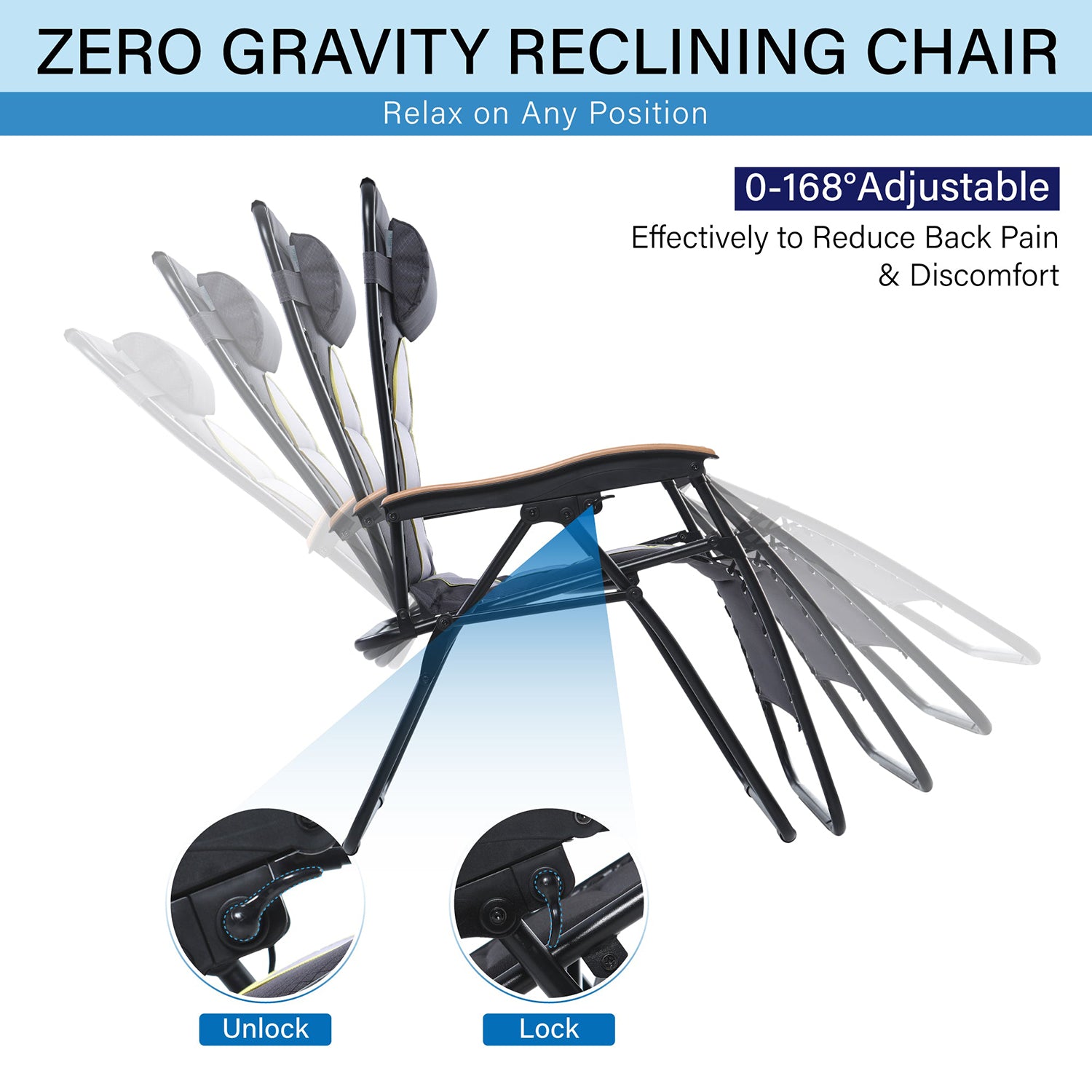 [Limited time sale] PHI VILLA Oversize Padded Adjustable Zero Gravity Chair with Cup Holder