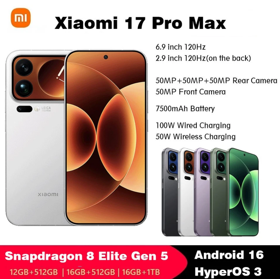 🔥Xiaomi Mi 17 Pro Max 5g smartphone 6.9"+2.9" back screen Snapdragon 8 Elite 5th generation