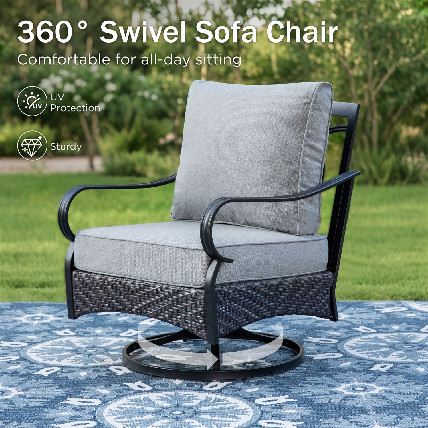 [Limited Time Offer] Phi Villa 4-Seater Outdoor Steel & Rattan Conversation Sofa Set With Square Fire Pit Table