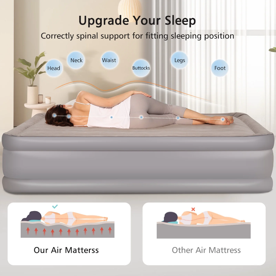 💥iDOO Queen-Size Inflatable Air Mattress with Built-in Pump, Quickly Inflates in 3 Minutes