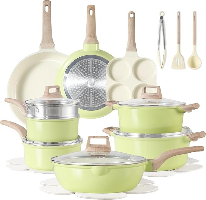 CAROTE 21-piece ceramic non-stick cookware set with frying pan and saucepan