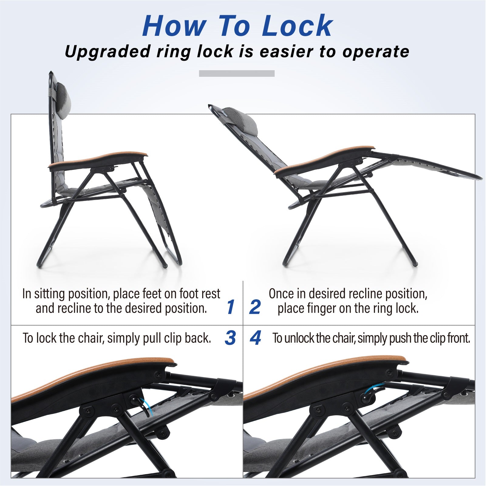 [Limited time sale] Phi Villa Patio Padded Oversize Recliner Zero Gravity Chair with Cup Holder