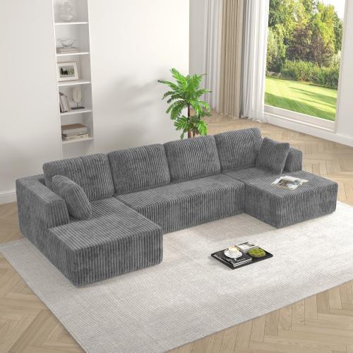 🎊New Year Sale🎊Niccae U-shaped Modular Sectional Sofa, Compressed Corduroy Fabric, Modern Style Living Room Sofa Bed