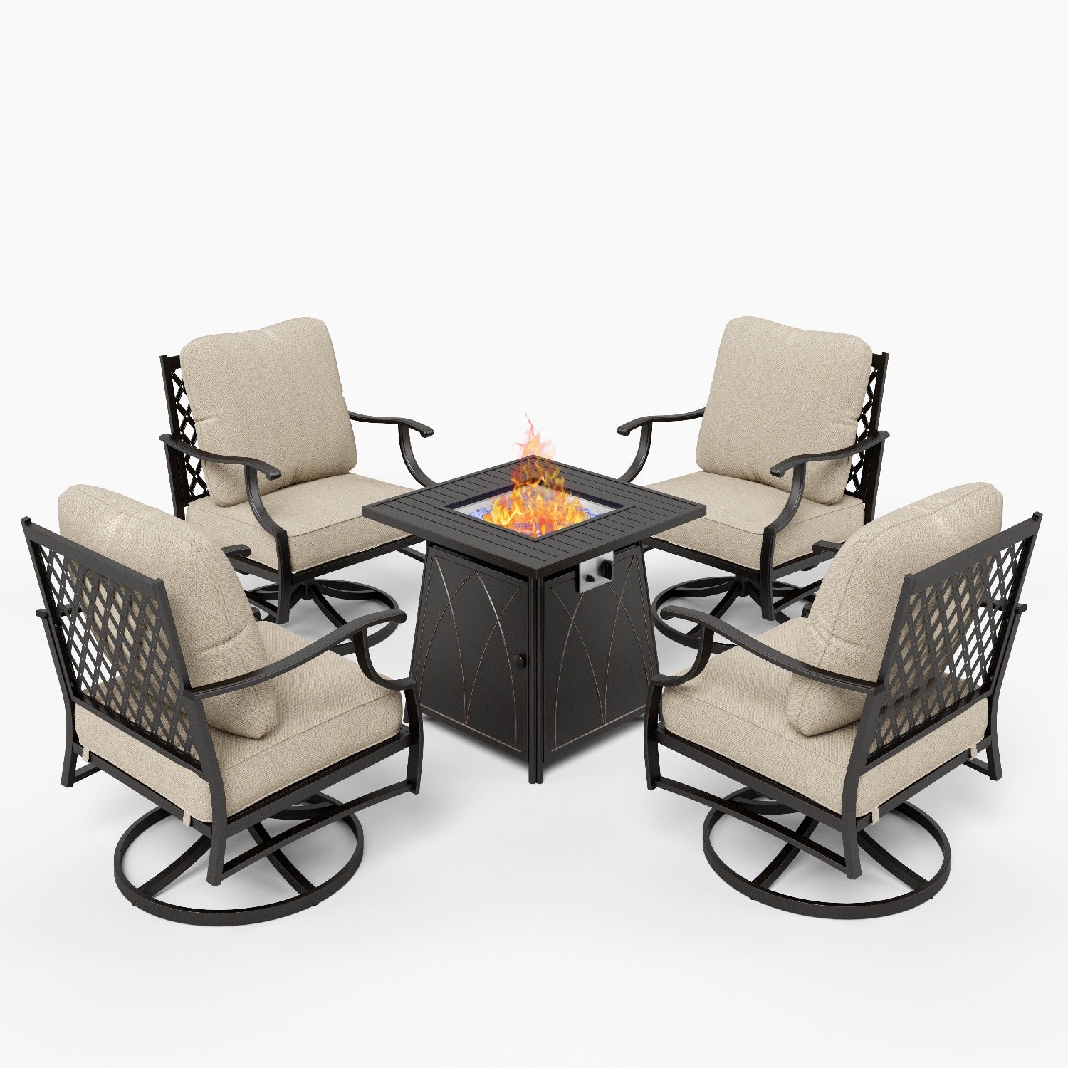[Limited Time Offer] Phi Villa 4-Seater Outdoor Steel Conversation Sofa Set With Fire Pit Table