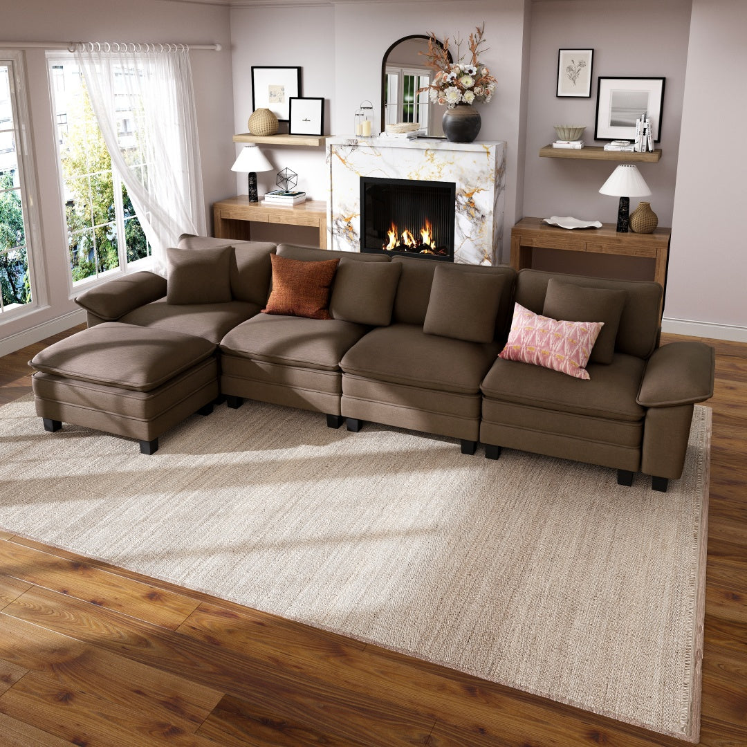 [Today's Specials] Phi Villa Large Living Room Modular Sectional Couch Chenille with Ottoman