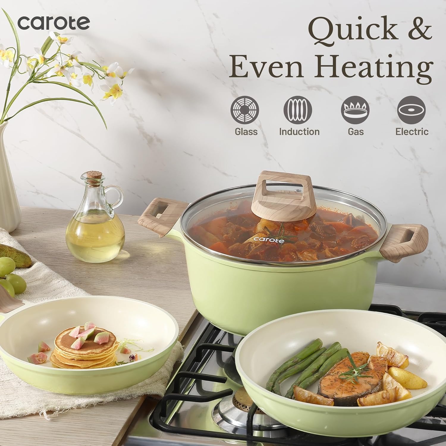 CAROTE 21-piece ceramic non-stick cookware set with frying pan and saucepan