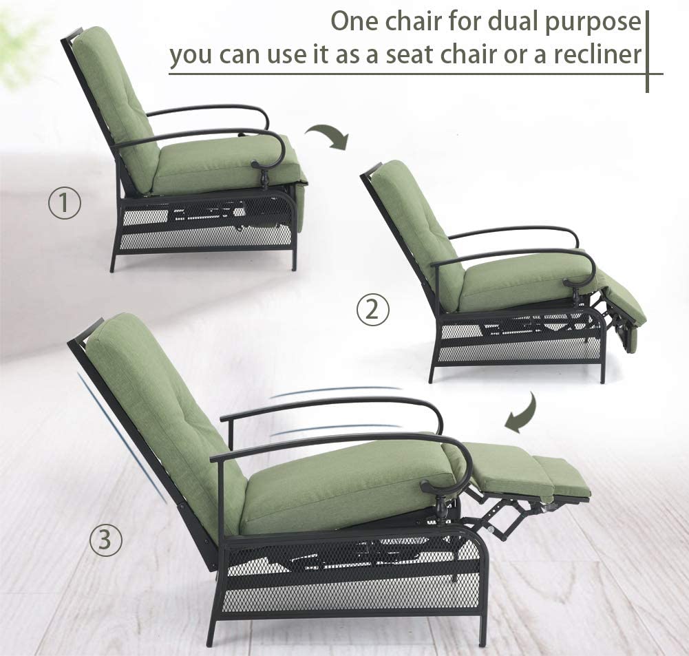 [Limited time sale] PHI VILLA Patio Lounge Chair Adjustable Metal Relaxing Recliner